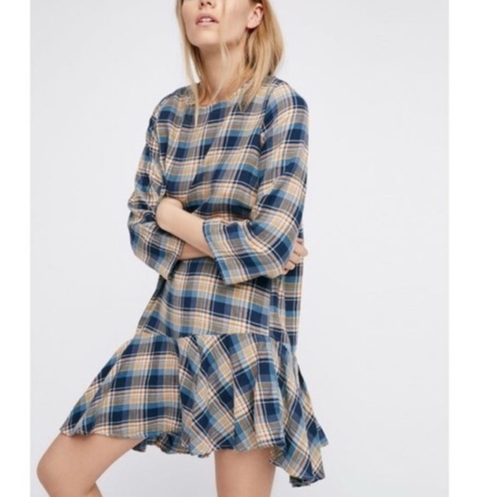 Free People drop it low plaid flannel tunic dress.